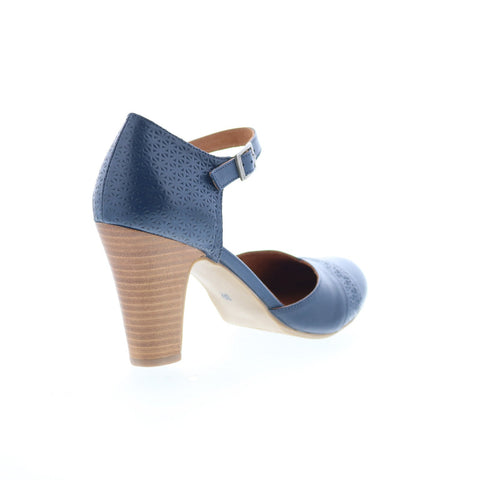 Miz Mooz Jay-EU Womens Blue Leather Hook & Loop Strap Heels Shoes