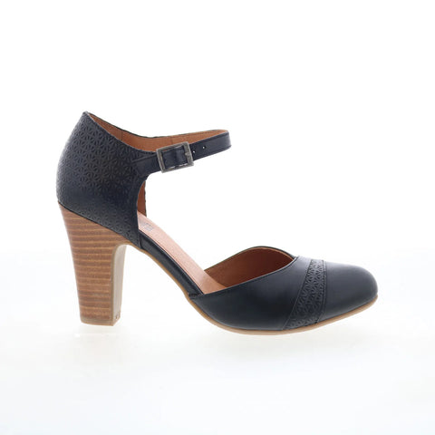 Miz Mooz Jay Womens Black Leather Hook & Loop Strap Heels Shoes
