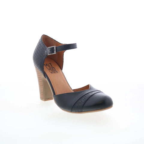 Miz Mooz Jay Womens Black Leather Hook & Loop Strap Heels Shoes