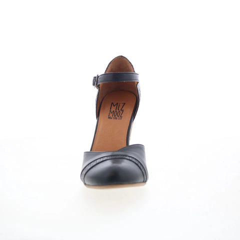 Miz Mooz Jay Womens Black Leather Hook & Loop Strap Heels Shoes