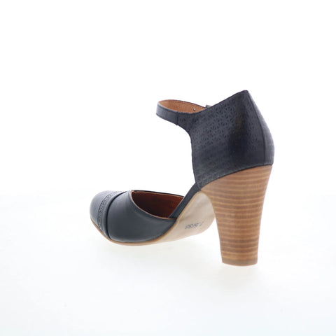 Miz Mooz Jay Womens Black Leather Hook & Loop Strap Heels Shoes