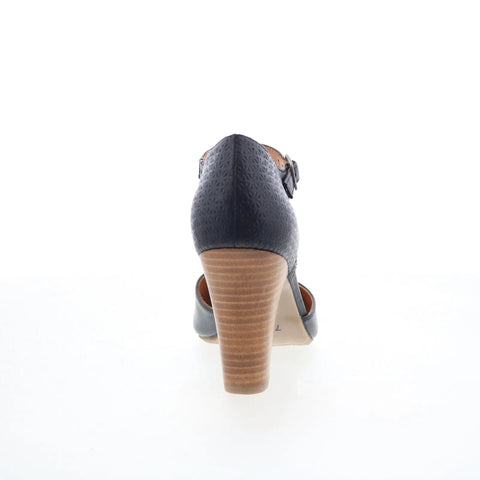 Miz Mooz Jay Womens Black Leather Hook & Loop Strap Heels Shoes