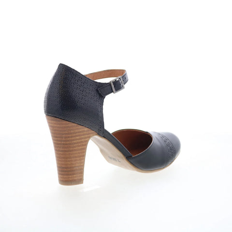 Miz Mooz Jay Womens Black Leather Hook & Loop Strap Heels Shoes