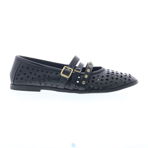 A.S. 98 Jett Womens Black Leather Hook & Loop Loafer Flats Shoes