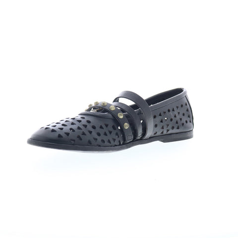 A.S. 98 Jett Womens Black Leather Hook & Loop Loafer Flats Shoes