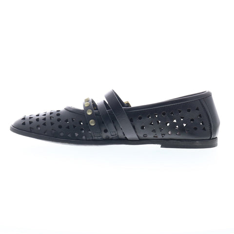 A.S. 98 Jett Womens Black Leather Hook & Loop Loafer Flats Shoes