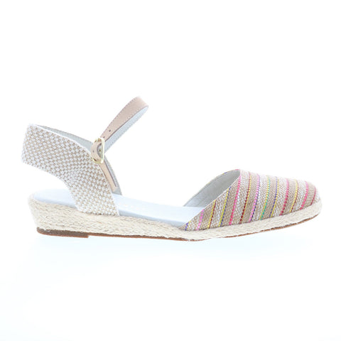 David Tate Juno Womens Beige Extra Wide Canvas Hook & Loop Strap Flats Shoes