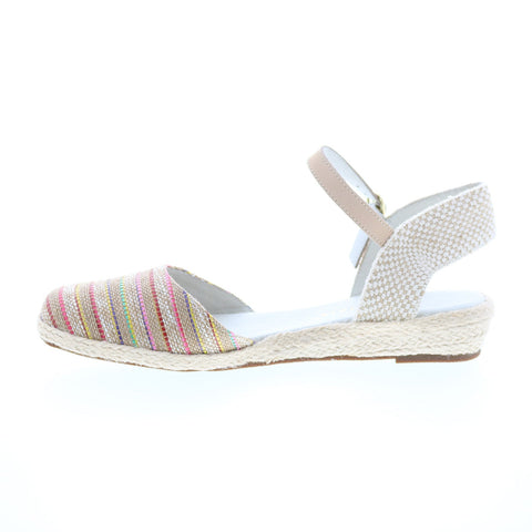 David Tate Juno Womens Beige Narrow Canvas Hook & Loop Strap Flats Shoes