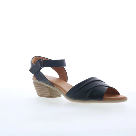 Miz Mooz Kacie Womens Black Leather Strap Heeled Sandals Shoes