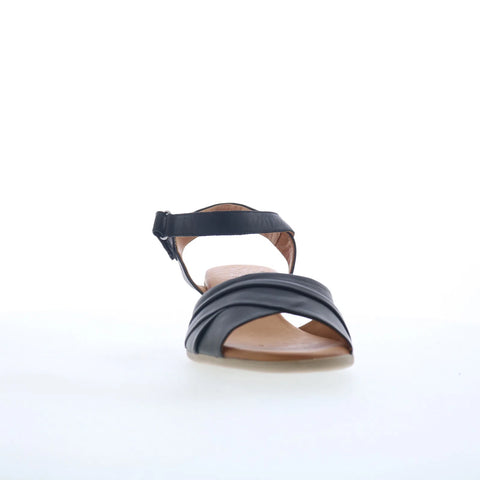 Miz Mooz Kacie Womens Black Leather Strap Heeled Sandals Shoes