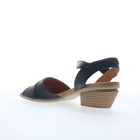 Miz Mooz Kacie Womens Black Leather Strap Heeled Sandals Shoes