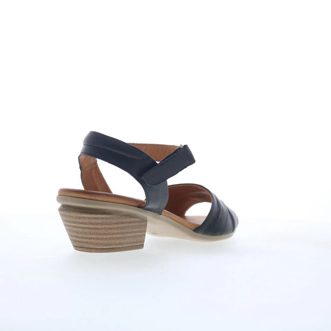 Miz Mooz Kacie Womens Black Leather Strap Heeled Sandals Shoes