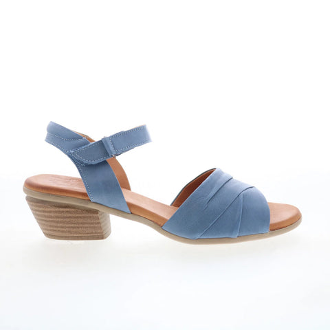 Miz Mooz Kacie Womens Blue Leather Hook & Loop Heeled Sandals Shoes