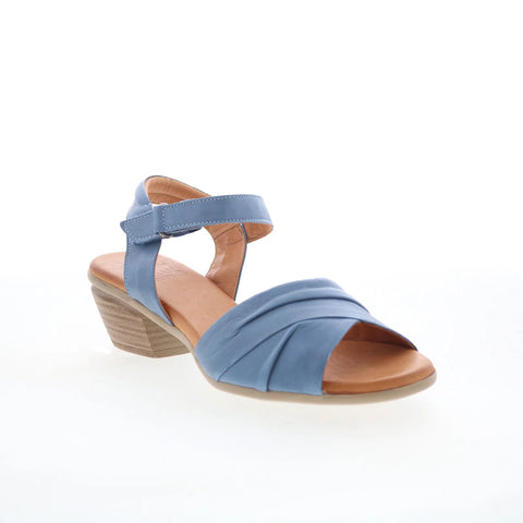 Miz Mooz Kacie Womens Blue Leather Hook & Loop Heeled Sandals Shoes