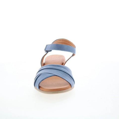 Miz Mooz Kacie Womens Blue Leather Hook & Loop Heeled Sandals Shoes