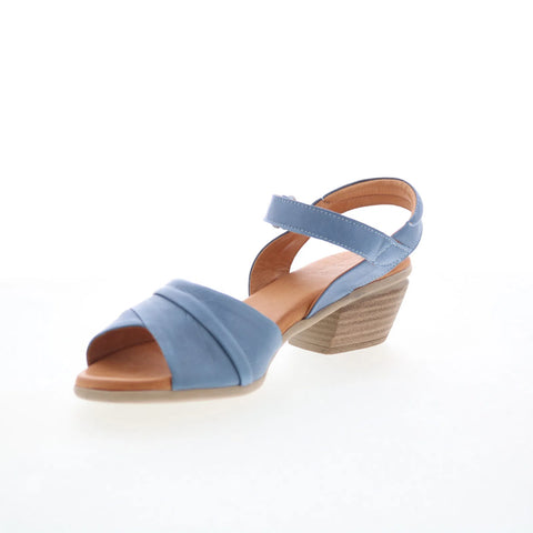 Miz Mooz Kacie Womens Blue Leather Hook & Loop Heeled Sandals Shoes