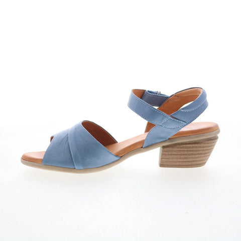 Miz Mooz Kacie Womens Blue Leather Hook & Loop Heeled Sandals Shoes