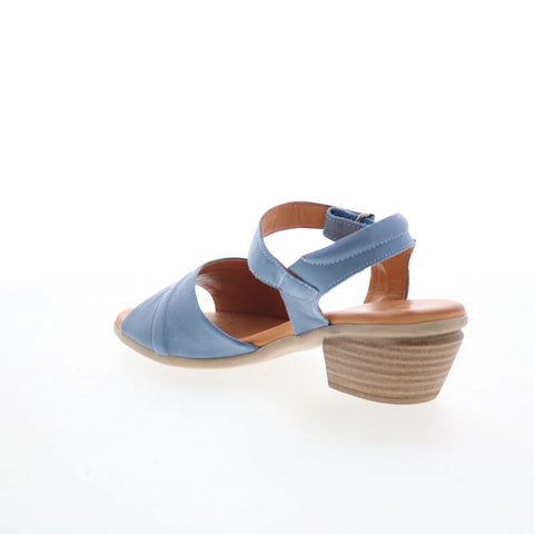 Miz Mooz Kacie Womens Blue Leather Hook & Loop Heeled Sandals Shoes