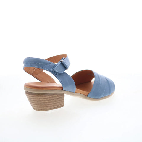 Miz Mooz Kacie Womens Blue Leather Hook & Loop Heeled Sandals Shoes