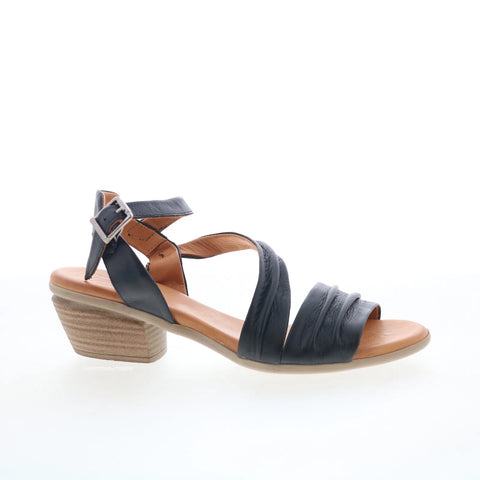 Miz Mooz Kailee Womens Black Leather Strap Heeled Sandals Shoes