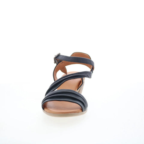 Miz Mooz Kailee Womens Black Leather Strap Heeled Sandals Shoes