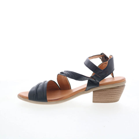 Miz Mooz Kailee Womens Black Leather Strap Heeled Sandals Shoes