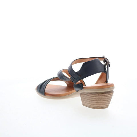 Miz Mooz Kailee Womens Black Leather Strap Heeled Sandals Shoes