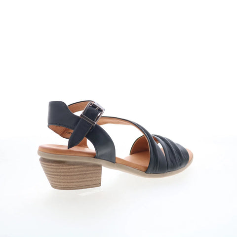 Miz Mooz Kailee Womens Black Leather Strap Heeled Sandals Shoes