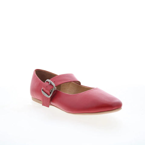 Miz Mooz Kaity Womens Red Leather Hook & Loop Ballet Flats Shoes