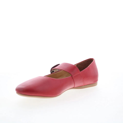 Miz Mooz Kaity Womens Red Leather Hook & Loop Ballet Flats Shoes