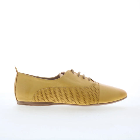Miz Mooz Kallie Womens Yellow Leather Lace Up Oxford Flats Shoes