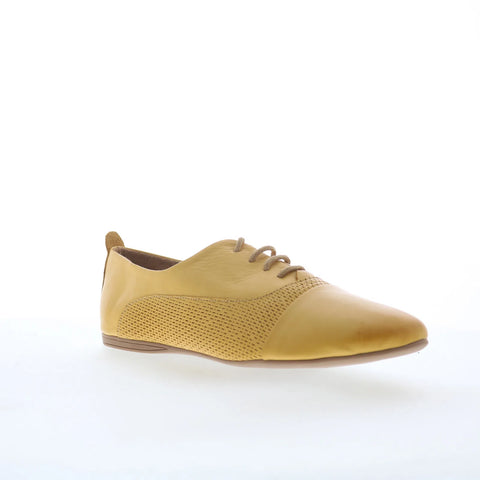 Miz Mooz Kallie Womens Yellow Leather Lace Up Oxford Flats Shoes