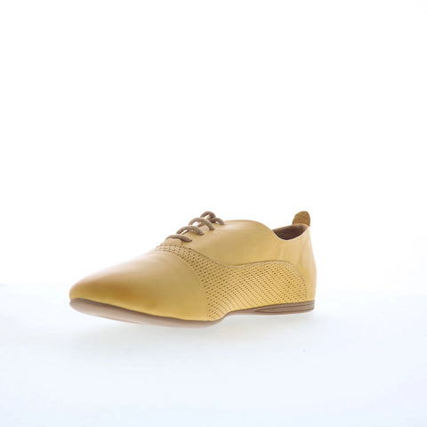 Miz Mooz Kallie Womens Yellow Leather Lace Up Oxford Flats Shoes