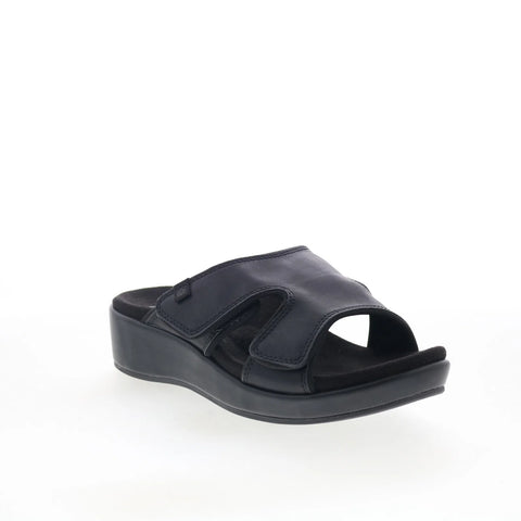Spenco Karla Wedge SP1082BLK Womens Black Wide Synthetic Slides Sandals Shoes