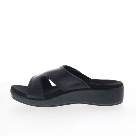 Spenco Karla Wedge SP1082BLK Womens Black Wide Synthetic Slides Sandals Shoes