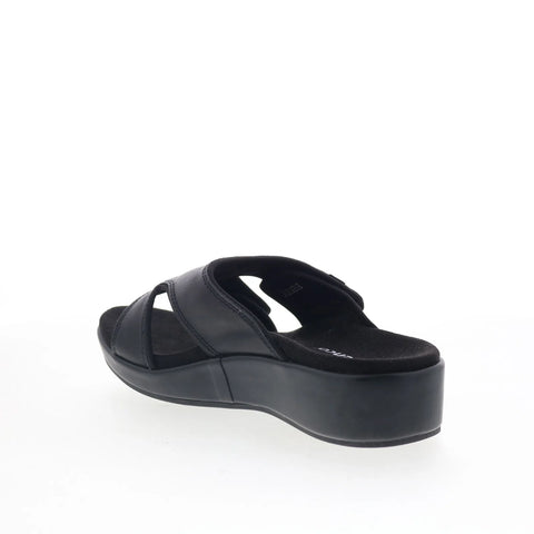 Spenco Karla Wedge SP1082BLK Womens Black Wide Synthetic Slides Sandals Shoes