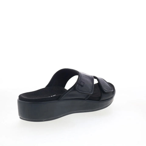 Spenco Karla Wedge SP1082BLK Womens Black Wide Synthetic Slides Sandals Shoes