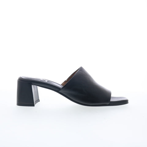Miz Mooz Kaye Womens Black Leather Slip On Heeled Sandals Shoes