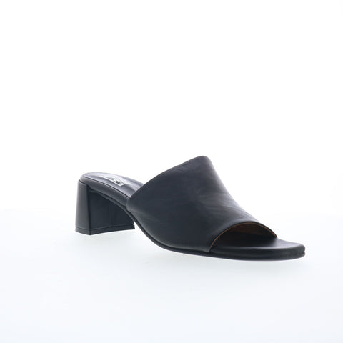 Miz Mooz Kaye Womens Black Leather Slip On Heeled Sandals Shoes