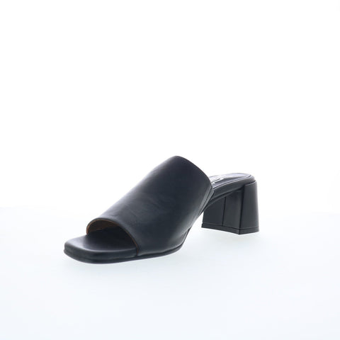 Miz Mooz Kaye Womens Black Leather Slip On Heeled Sandals Shoes