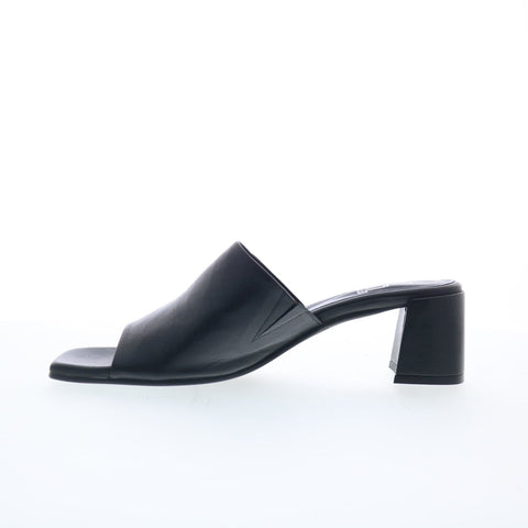 Miz Mooz Kaye Womens Black Leather Slip On Heeled Sandals Shoes