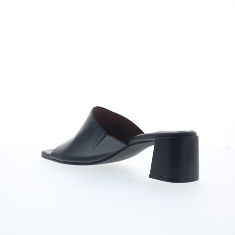 Miz Mooz Kaye Womens Black Leather Slip On Heeled Sandals Shoes