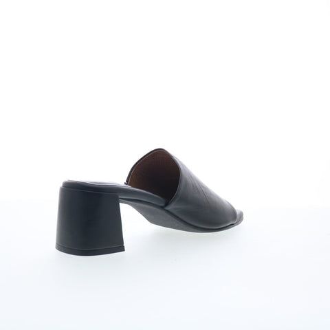 Miz Mooz Kaye Womens Black Leather Slip On Heeled Sandals Shoes