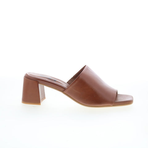 Miz Mooz Kaye Womens Brown Leather Slip On Heeled Sandals Shoes