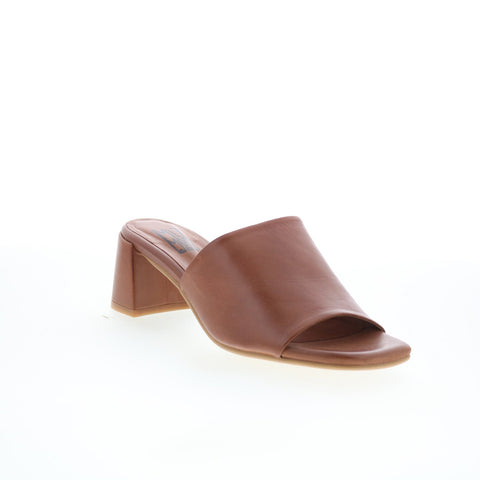 Miz Mooz Kaye Womens Brown Leather Slip On Heeled Sandals Shoes