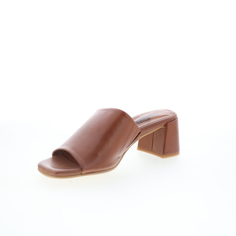 Miz Mooz Kaye Womens Brown Leather Slip On Heeled Sandals Shoes