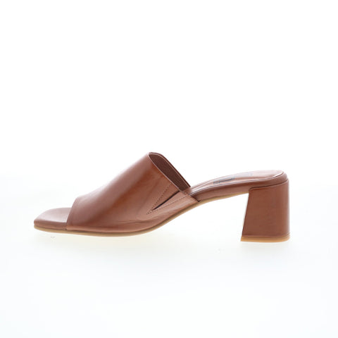 Miz Mooz Kaye Womens Brown Leather Slip On Heeled Sandals Shoes