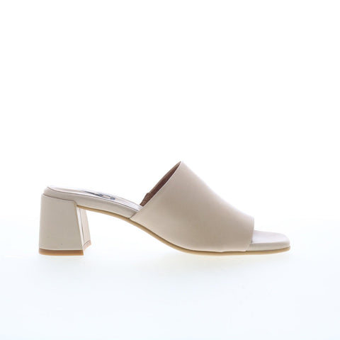 Miz Mooz Kaye Womens Beige Leather Slip On Heeled Sandals Shoes