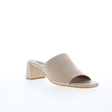 Miz Mooz Kaye Womens Beige Leather Slip On Heeled Sandals Shoes