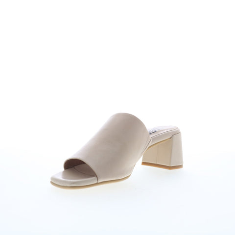 Miz Mooz Kaye Womens Beige Leather Slip On Heeled Sandals Shoes
